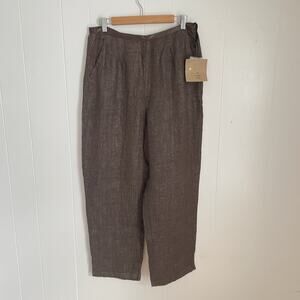 Vintage Linen Pants Brown Wide Leg Relaxed Fit High Rise Size M NWT Lagenlook